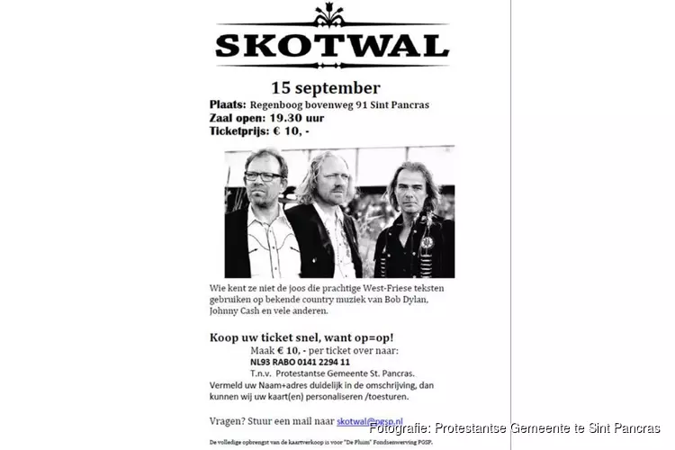 Skotwal geeft op 15 september een optreden in Sint Pancras