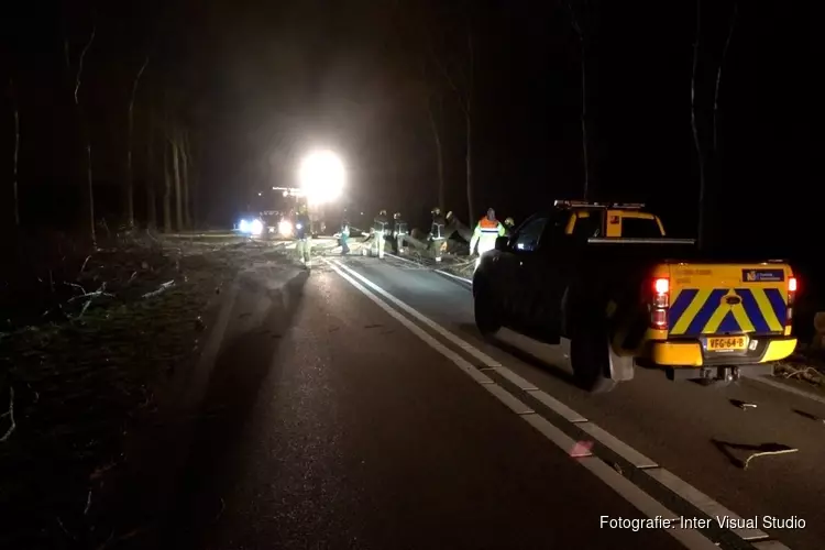 N242 bij Nieuwe Niedorp afgesloten: weg ligt vol bomen