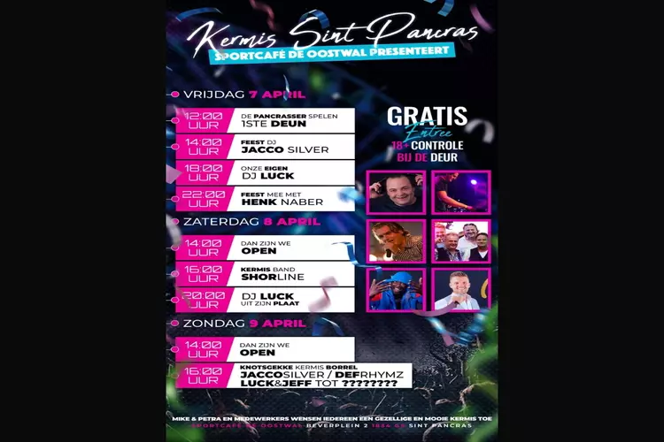 Programma Kermis Sint Pancras in Sportcafé De Oostwal bekend